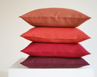 100% European Linen  Pillow Cover, Handmade Linen Pillow Case, 32 colors, Decorative Pillow Cover, Invisible Zipper Pillow Cover