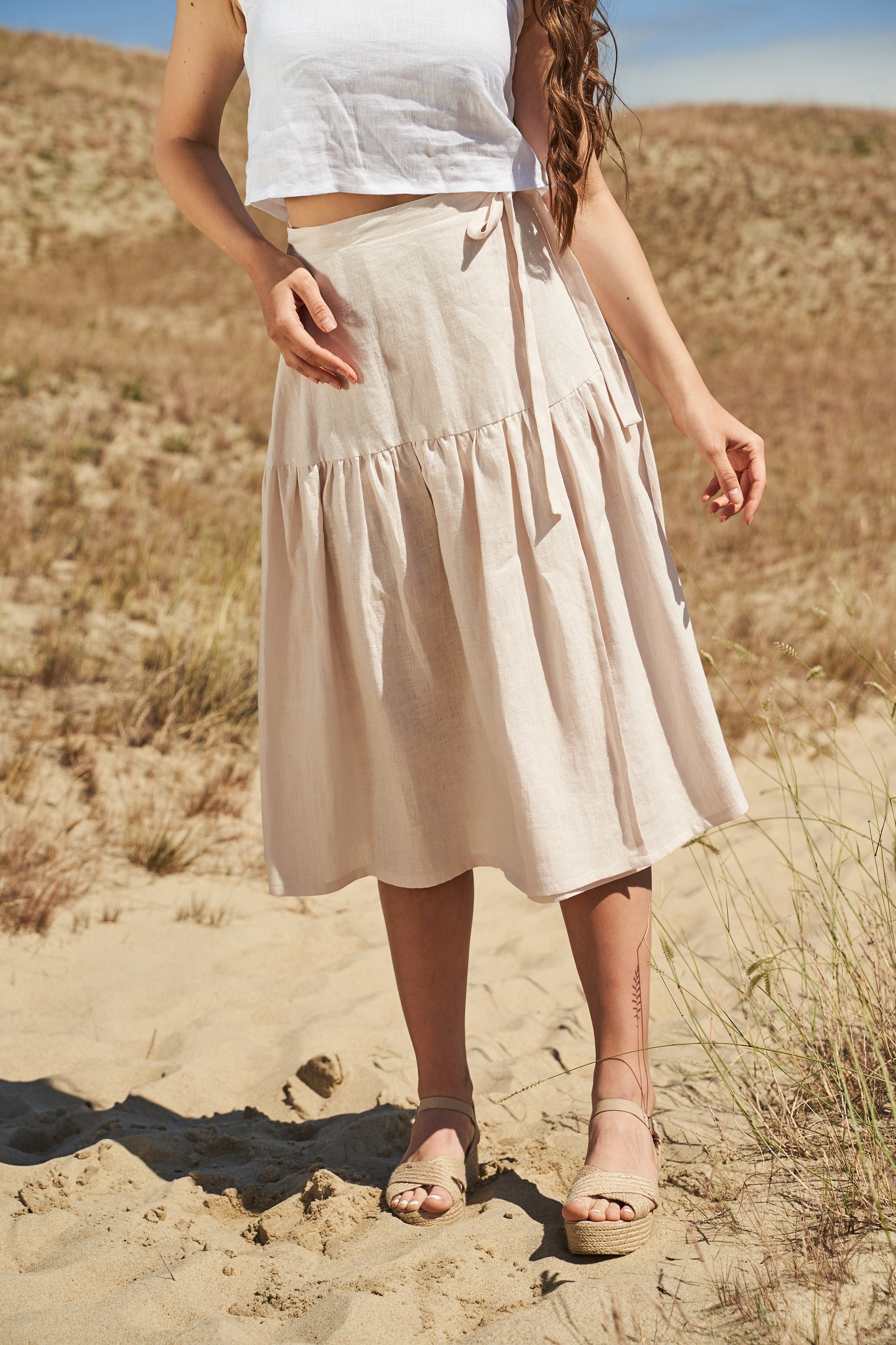 Ruffled Linen Wrap Skirt: SABRINA Soft Bohemian Style