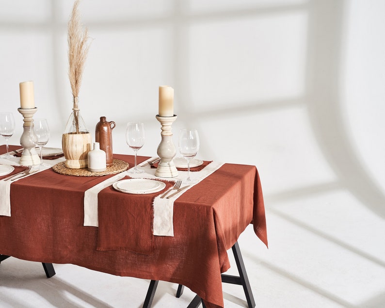 Linen tablecloth with mitered corners, Softened linen table cover, Rectangular, Square tablecloth, Linen tablecloth in various colors, size image 5