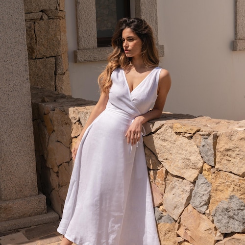 Linen Maxi Wrap Dress ROSIE: Sleeveless Fit & Flare Summer Dress