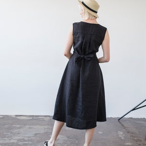 Linen A line dress CHLOE, Long linen dress, Black linen dress, Dress with belt image 3