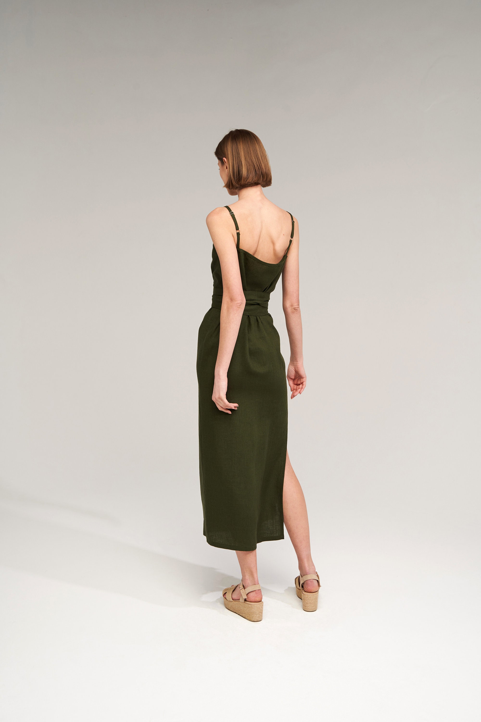 Linen Maxi Dress with Belt: Handmade Spaghetti Strap Sundress Melody