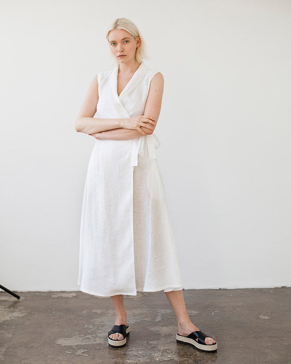 Linen Dress SERENA White Linen Wrap ...