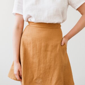 Linen mini skirt ADELLE, A line linen skirt, Short skirt from natural linen, Linen skirts for women, Mustard linen skirt image 3