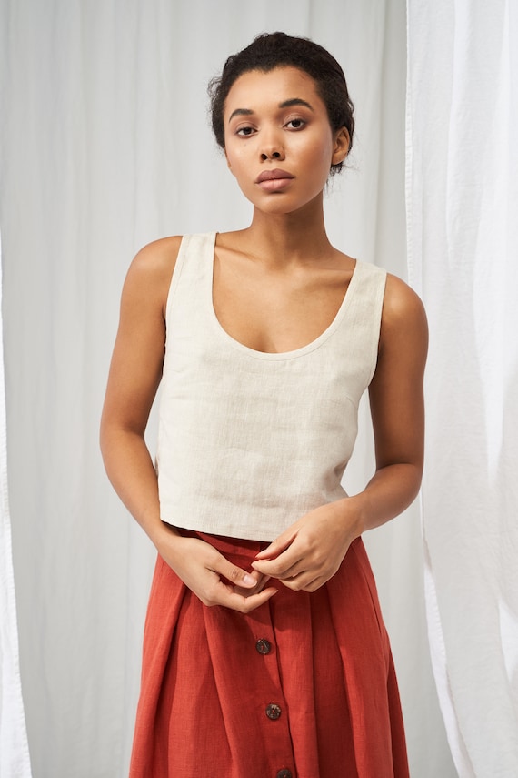 Linen Crop Top STELLA, Linen Tank Top, Linen Sleeveless Top, Natural Linen  Top, Scoop Neck Crop Top for Woman, Linen Casual Top 