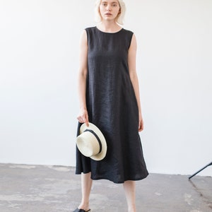 Linen A line dress CHLOE, Long linen dress, Black linen dress, Dress with belt image 5