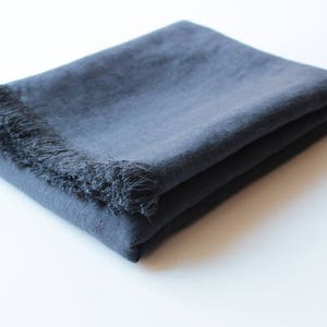 Softened Linen Throw Blanket: Charcoal Gray with Fringes