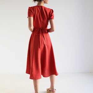 Deep V Neck Linen Dress SICILY, Cup Sleeve Linen Dress, Tailored Dress ...