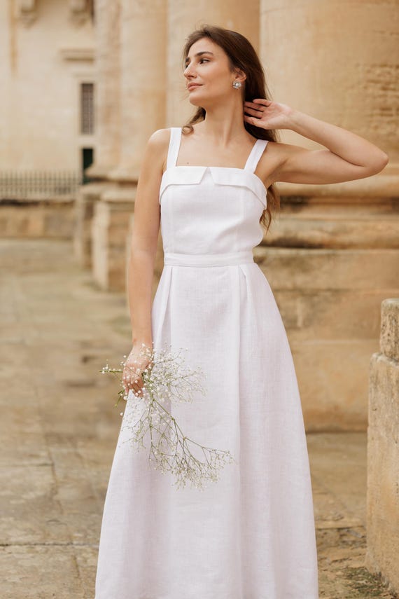 Linen A-Line Wedding Dress: Sleeveless Summer Maxi Dress