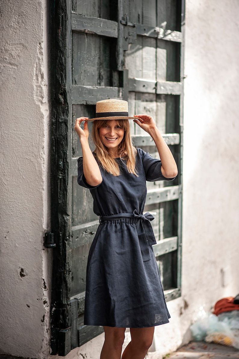 Simple linen dress Linen dress MAEVE midi Spring linen dress Linen dress with belt