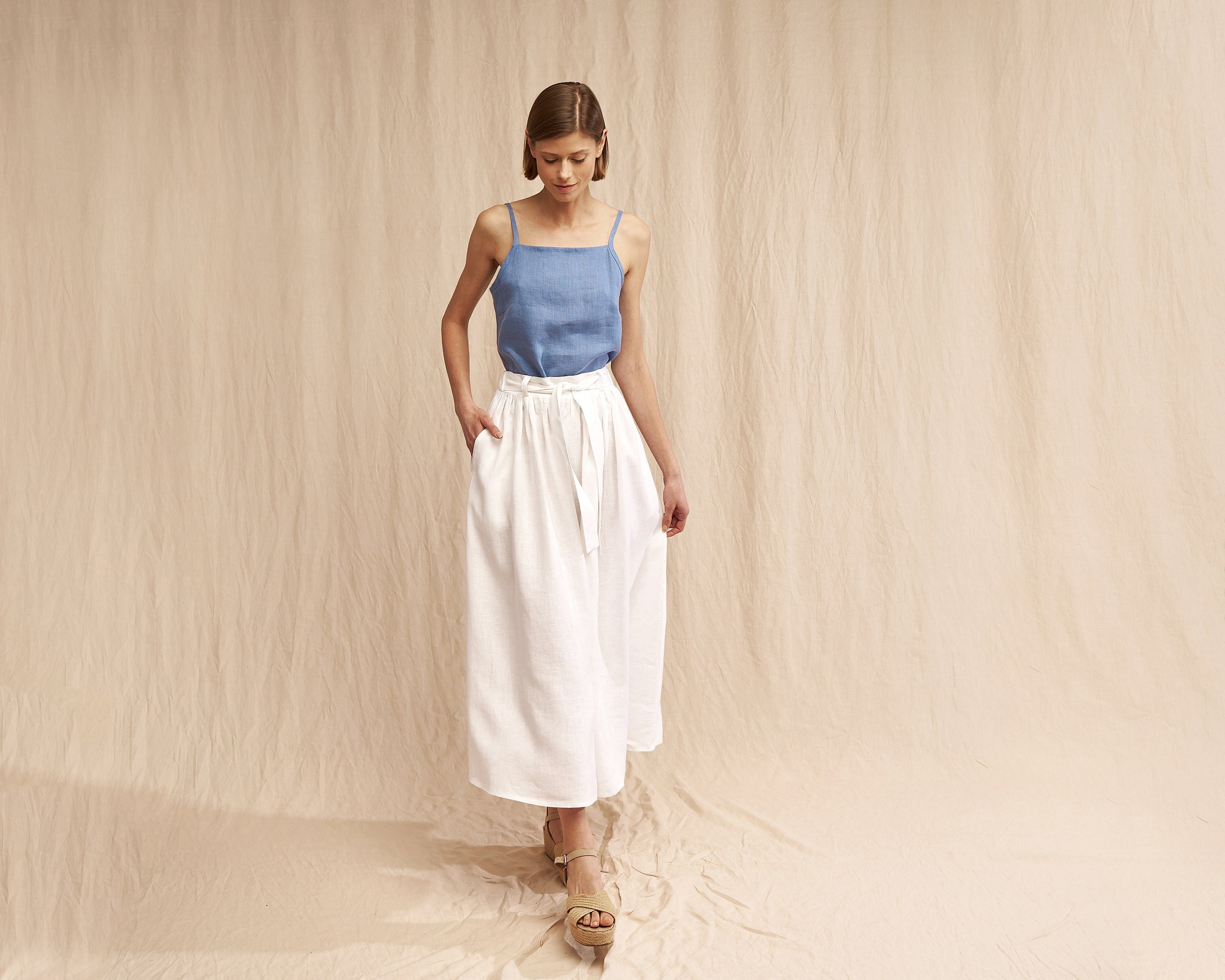 MADISON BLUE LINEN MAXI SKIRT 00 ベージュ Linen Maxi Skirt SAGE, Long Linen Skirt With Belt, Linen