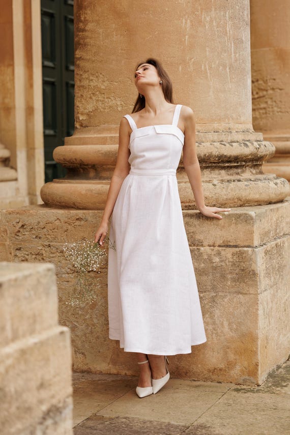 Linen A-Line Wedding Dress: Sleeveless Summer Maxi Dress