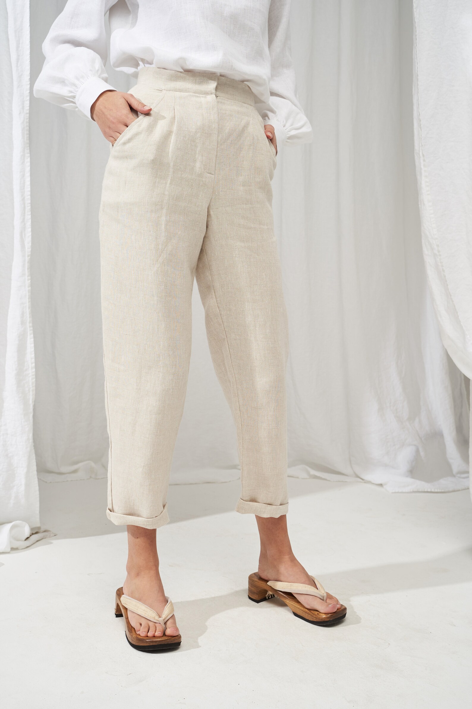 High Waisted Linen Pants DELANEY Tapered Linen Pants Linen Etsy