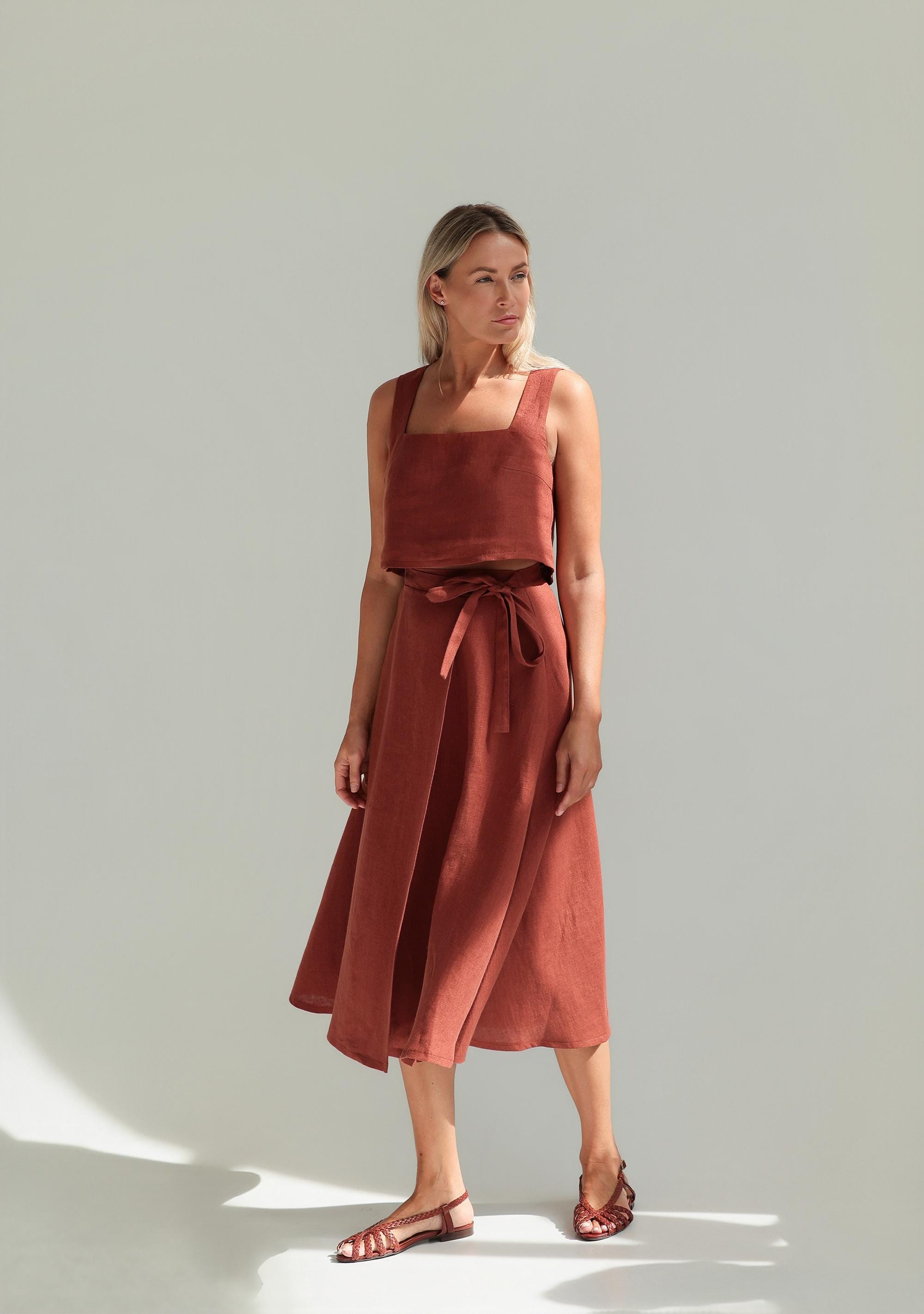 Linen Wrap Skirt Frida Maxi Charcoal With Pockets