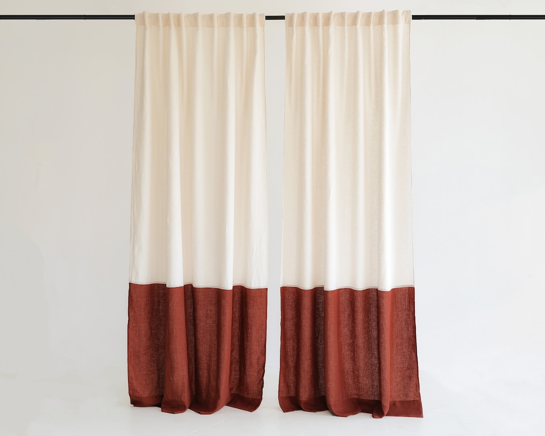 Linen Color Block Curtain Panels: Semi-sheer Rod Pocket Curtains (set ...