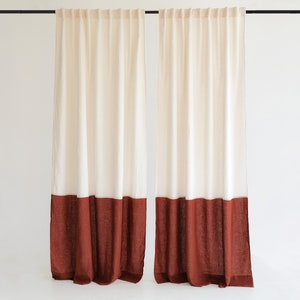 Linen Color Block Curtain Panels: Semi-Sheer Rod Pocket Curtains (Set of 2)
