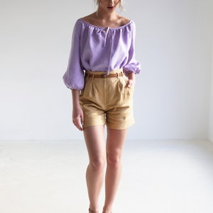 Scoop Neck Linen Top BLOOM, Elbow Sleeves Linen Top, Linen Blouse With ...