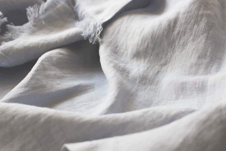 Bluish grey softened linen throw, Linen throw blanket, Light grey throw, Fringed throw blanket, Soft linen throws and blankets image 2