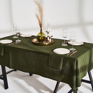 Linen tablecloth with mitered corners, Softened linen table cover, Rectangular, Square tablecloth, Linen tablecloth in various colors, size image 4