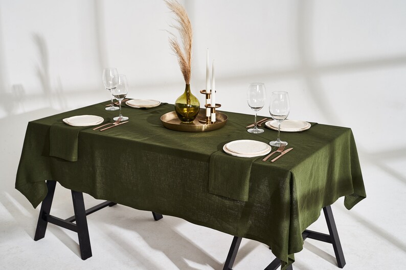Linen tablecloth with mitered corners, Softened linen table cover, Rectangular, Square tablecloth, Linen tablecloth in various colors, size image 4