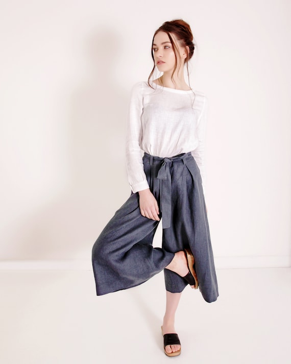 Linen Culotte Pants RUTH Linen Pants for Woman Linen Skirt - Etsy