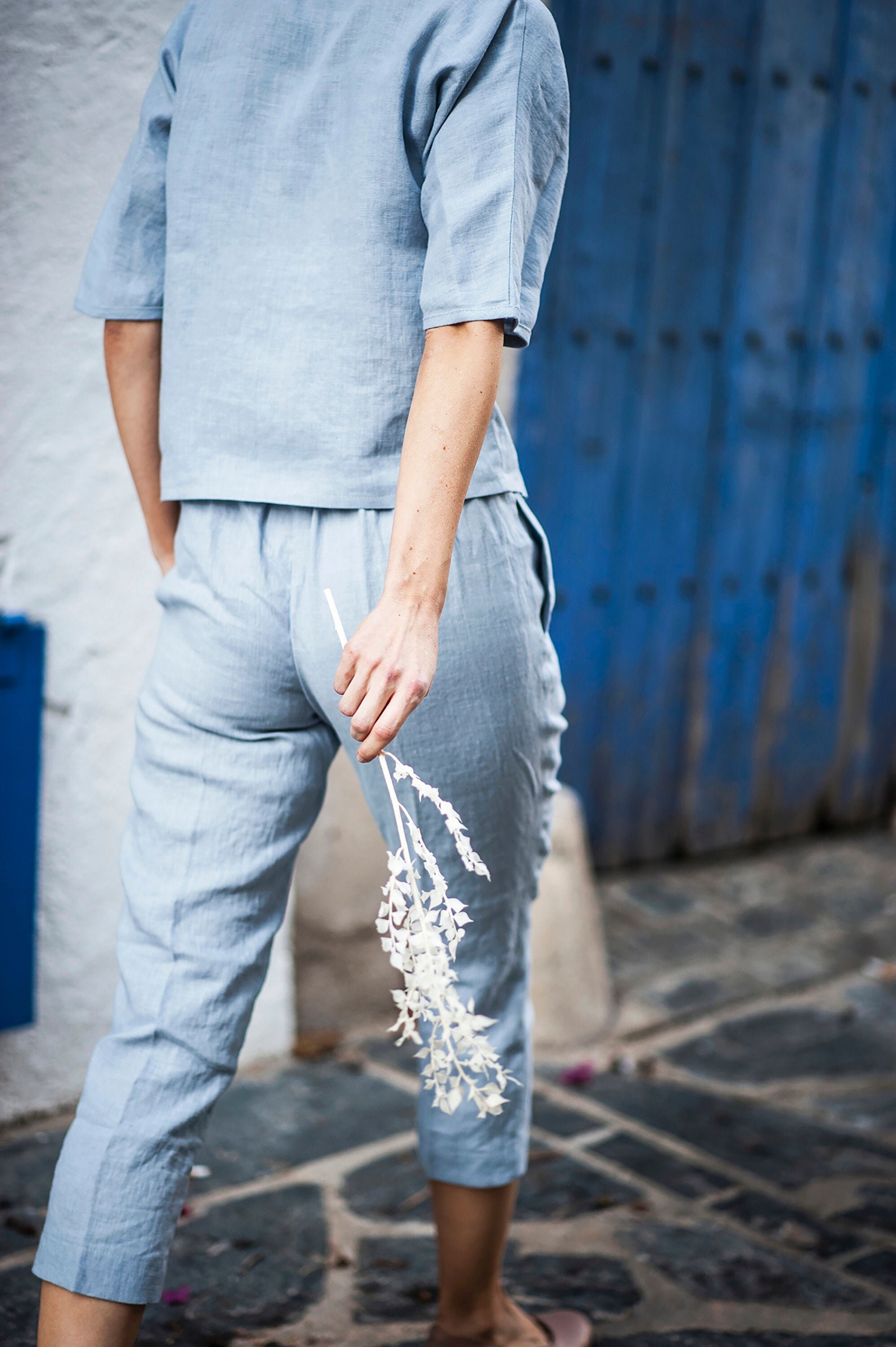 Linen Flat Front Pants TORI, Linen Crop Pants, Relaxed Linen Pants, Blue  Linen Pants, Summer Linen Pants 