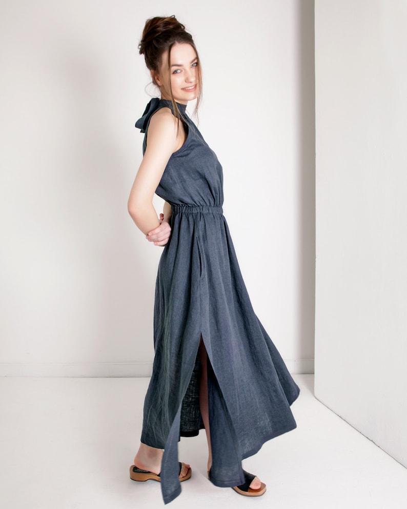 Linen Dress ALICIA Linen Maxi Dress Linen High Neck Dress Etsy Australia