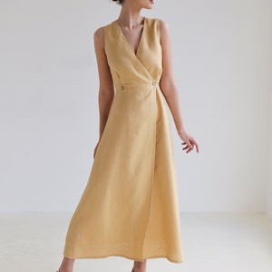 Robe maxi en lin RIVIERA, Robe longue sans manches, Robe portefeuille en lin blanc, Robe portefeuille, Robe en lin, Robe d'été, Robe en lin naturel image 8