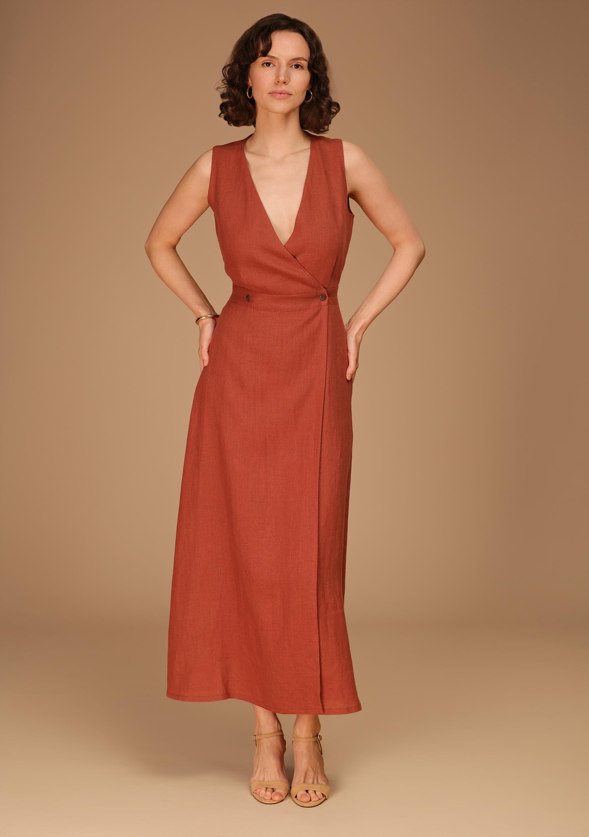 Linen Maxi Wrap Dress: Sleeveless Summer Dress RIVIERA, Handmade
