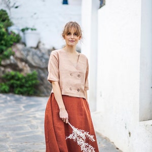 Linen skirt FLORENCE, Maxi linen skirt, Mustard linen skirt, Linen skirt with pockets, Linen maxi skirt, Ruffled back skirt Tobacco