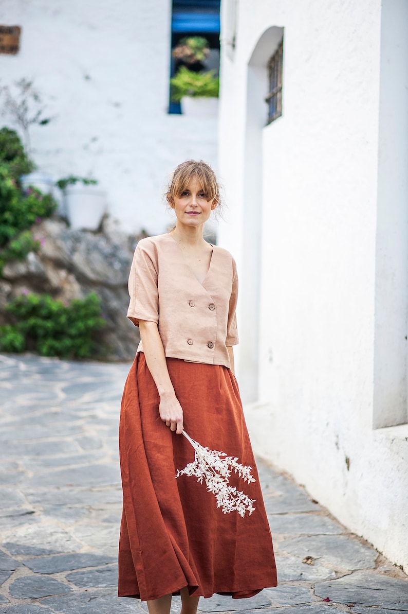 Linen skirt FLORENCE, Maxi linen skirt, Mustard linen skirt, Linen skirt with pockets, Linen maxi skirt, Ruffled back skirt image 8