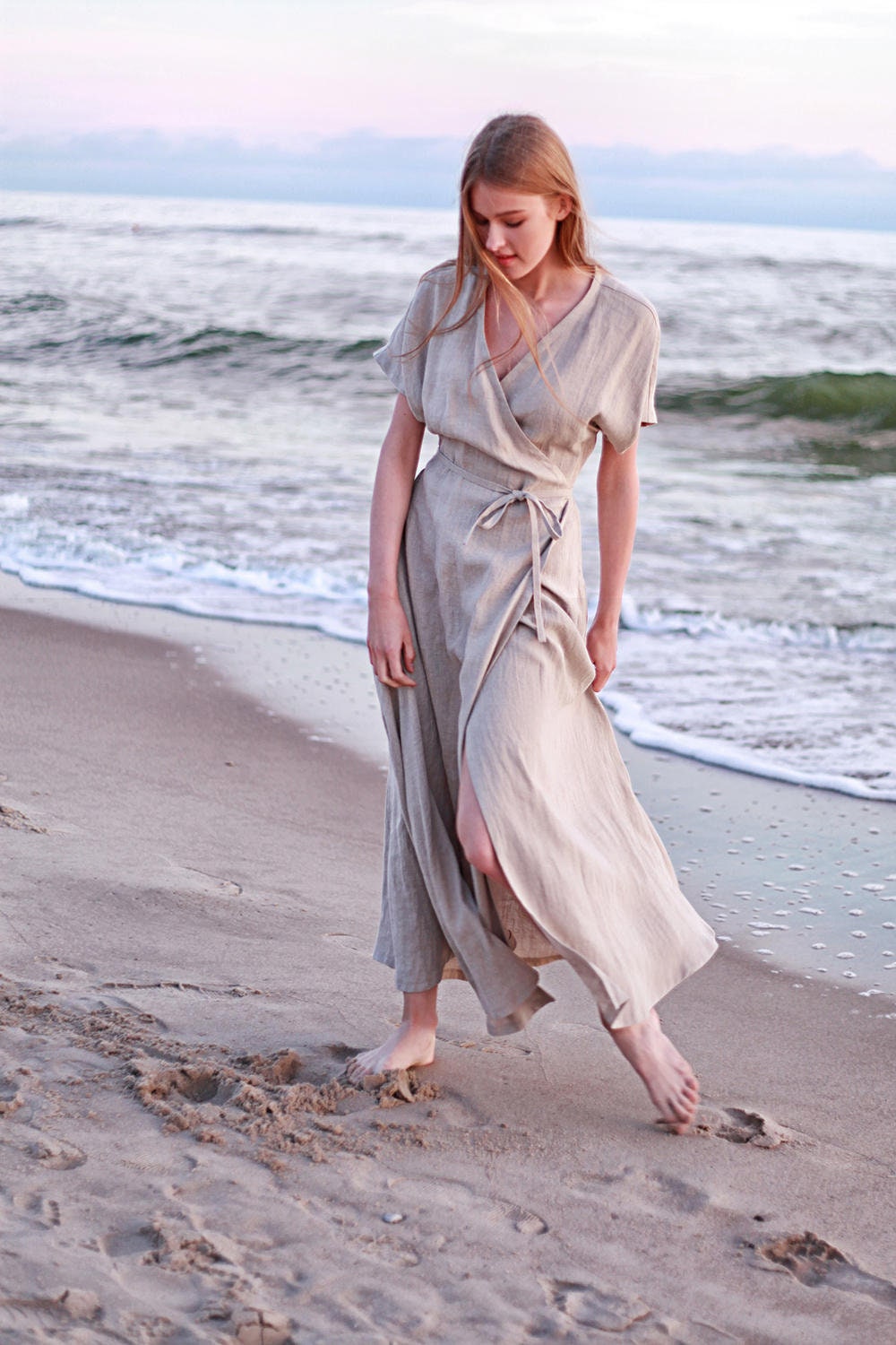 linen maxi wrap dress