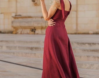 Linen Maxi Dress PERLA: Tie Strap Bridesmaid, Wedding Guest Dress
