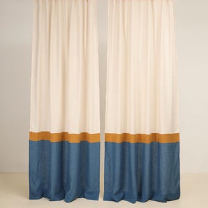 Linen Color Block Curtain Panels: Semi-Sheer Rod Pocket Drapes (Set of 2)