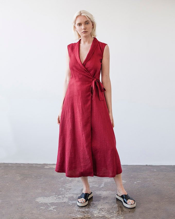 red linen dress