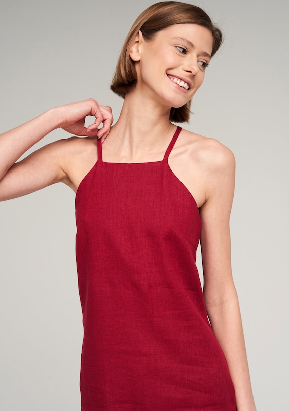 Linen Mini Halter Dress: Handmade Summer Casual Dress MIA - Etsy Israel