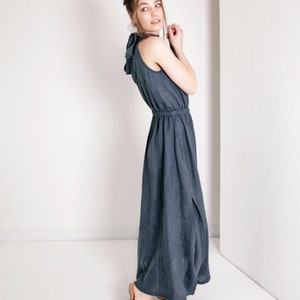 Maxi linen high neck dress ALICIA, Long linen dress with pockets, Elegant linen a line dress, Maxi bridesmaid dress, Occasion dress image 5