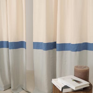 Set of 2 linen color block curtain panels, Multifunctional heading curtains, Custom color curtains,  3 color drapes, Rod pocket curtains