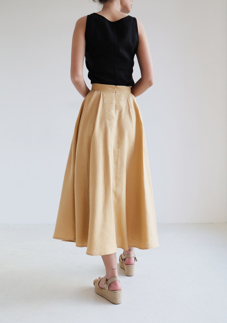 Half circle linen skirt EMILIA, Ankle length skirt for woman, Pleated linen skirt, Long flowy skirt, Folded summer skirt image 5