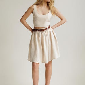 Sage Linen Midi Skirt SAGE: Ruffle Waist with Pockets & Belt