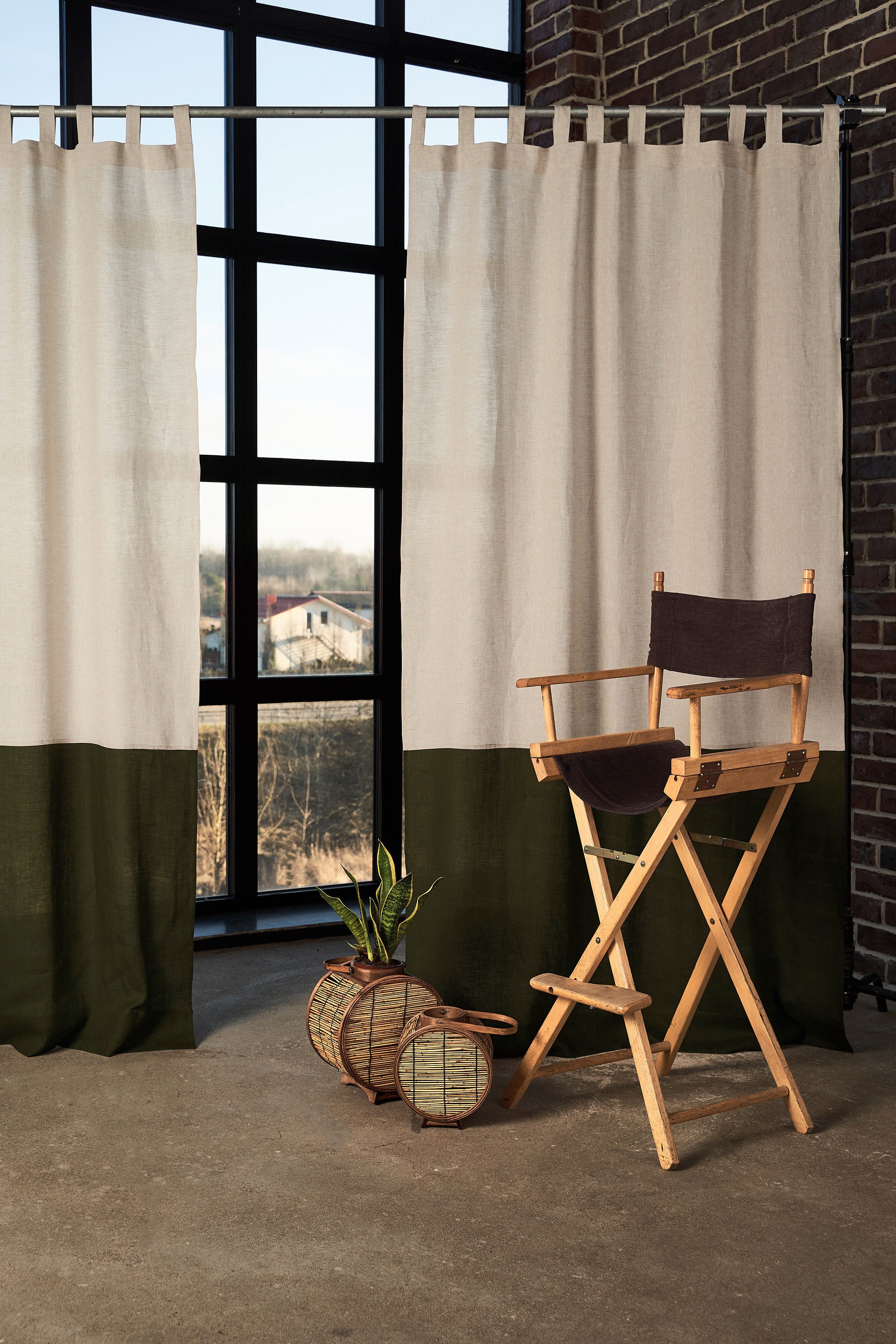 FantasDecor - Cortina de lino para ventana, cortinas de lino y cortinas con  cierre de pestañas, 2 paneles por juego, multicolor en blanco, natural