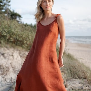 Open Back Linen Maxi Dress: Long Strap Summer Dress WINONA