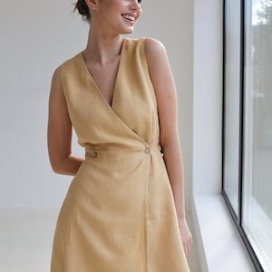 Robe maxi en lin RIVIERA, Robe longue sans manches, Robe portefeuille en lin blanc, Robe portefeuille, Robe en lin, Robe d'été, Robe en lin naturel image 7