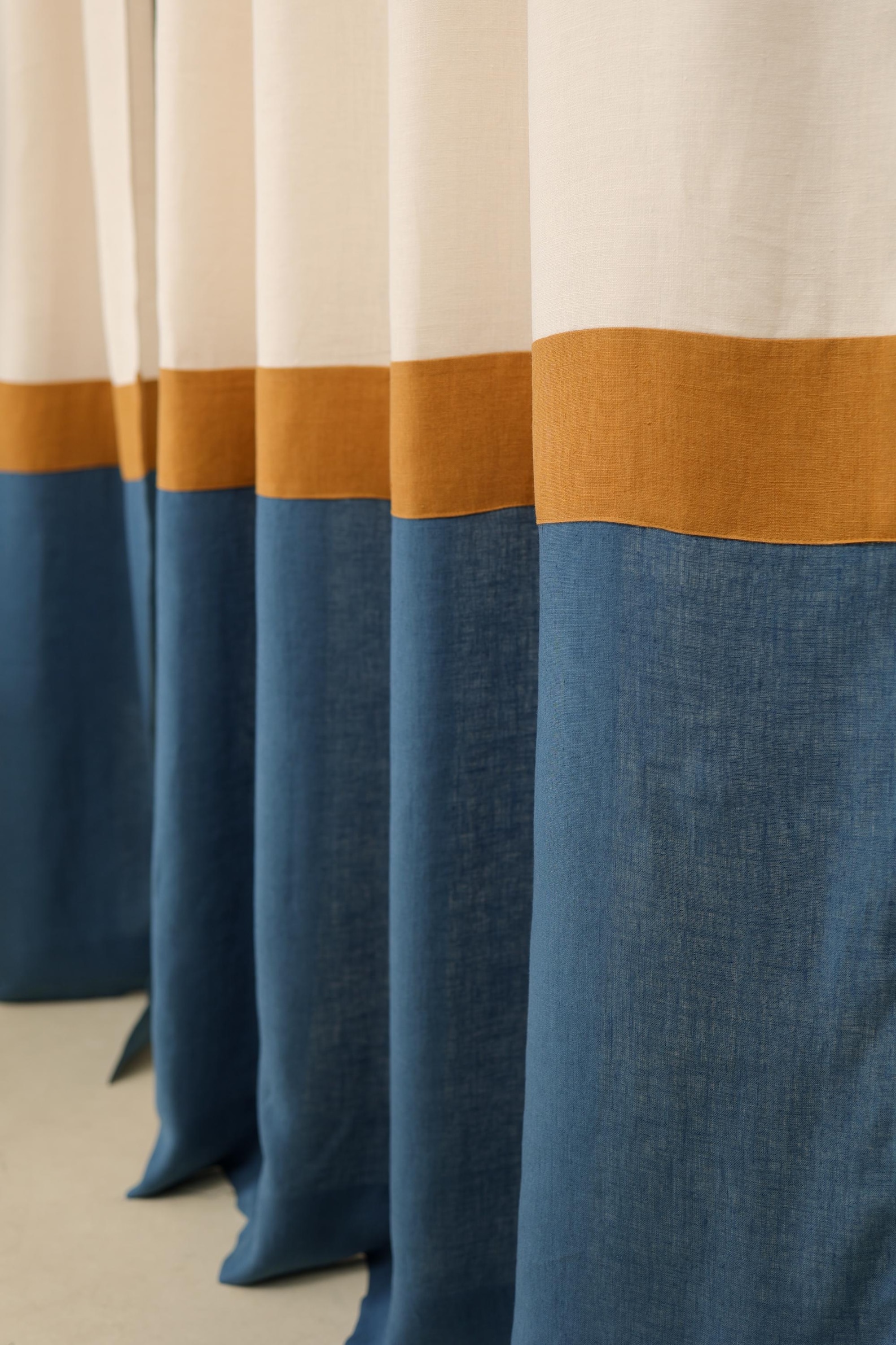 Linen Color Block Curtain Panels: Semi-sheer 3-color Drapes (set of 2 ...