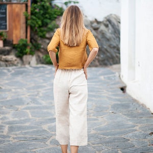 Double breasted linen blouse WILLA, Linen top short sleeves, Linen blouse, Linen crop top, Linen top with buttons, Linen top women image 8