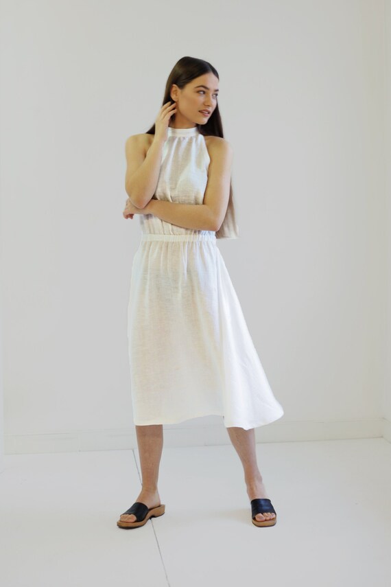 high neck linen dress