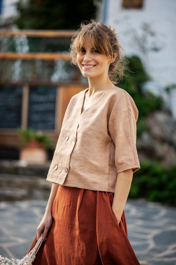 Double breasted linen top Willa