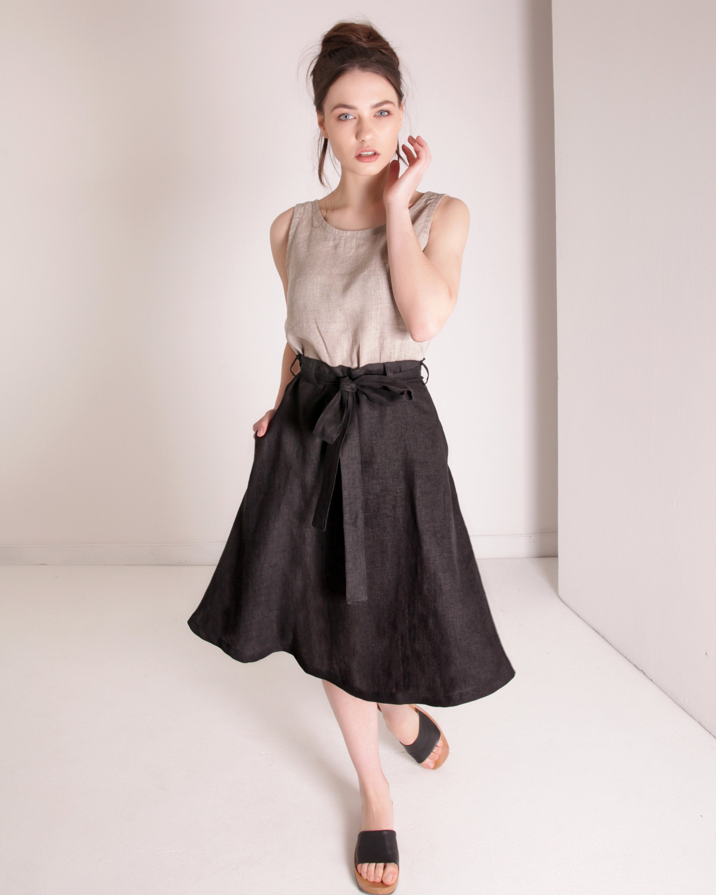 Linen Skirt With Belt REIGN Midi Linen Skirt Linen Skirts - Etsy