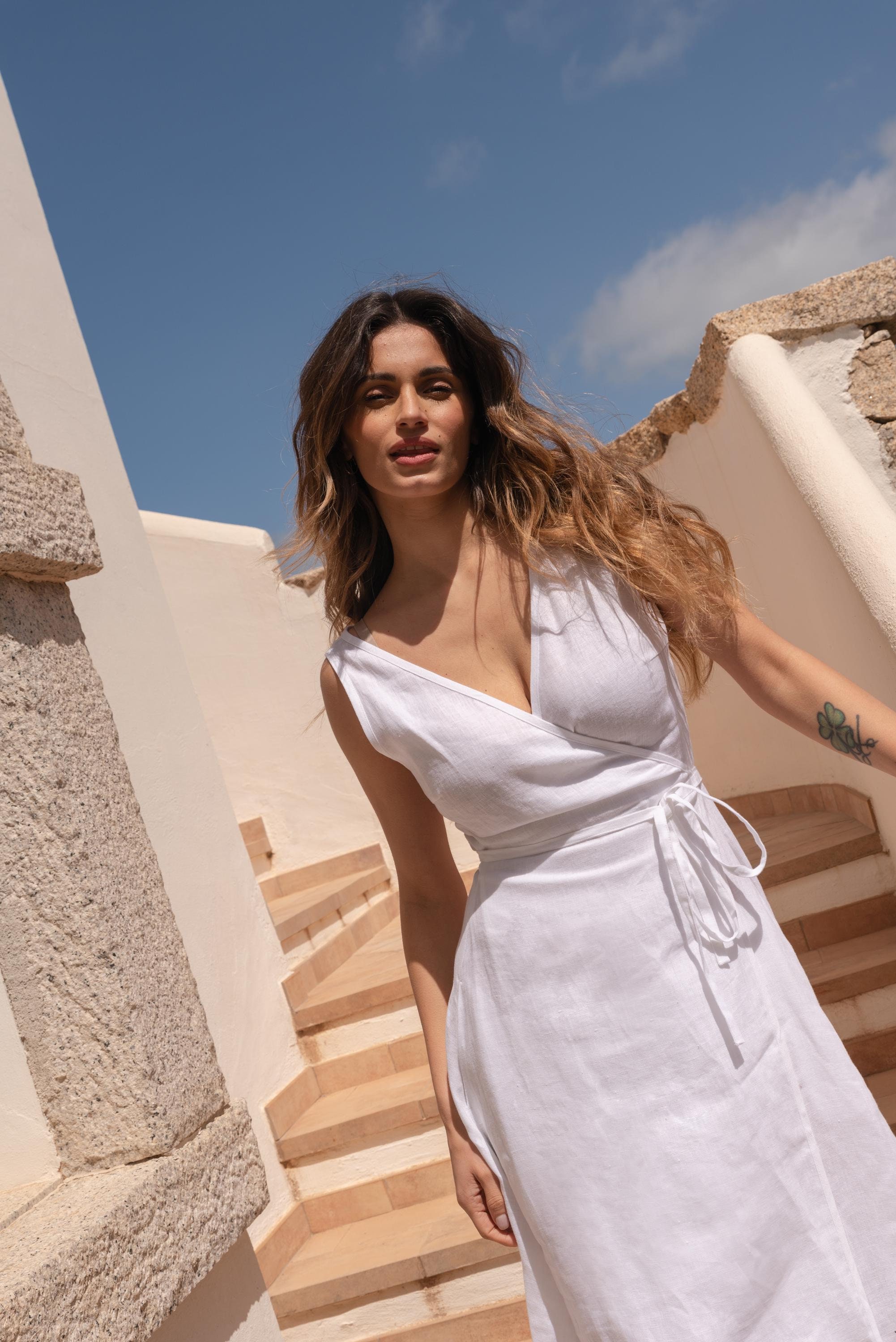 Wrap Maxi Linen Dress ROSIE, Fit and Flare Linen Dress