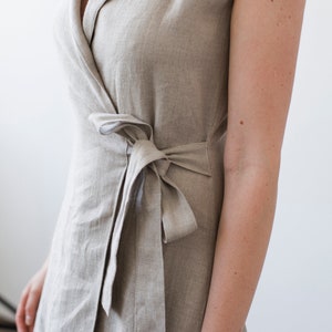 Wrap maxi dress SERENA, Linen wrap dress, Sleeveless linen dress image 6